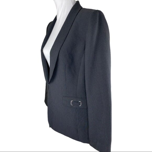 Tahari ASL Women's Black and Grey Career Pinstripe Designer Blazer 12/C40 - Picture 4 of 15